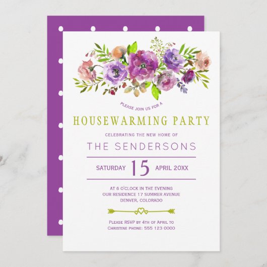 Paarse groene rustieke boho bloemenhousewarming pa kaart (Voorkant / Achterkant)
