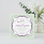 Paarse groene scrollen Floral Baptism Kaart (Staand voorkant)
