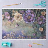 Paarse Groene Shabby Chic Getrapte Bloemen & Demas Tissuepapier (Craft)