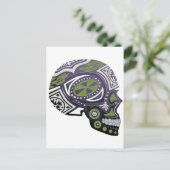 Paarse groene suiker skelet briefkaart (Staand voorkant)