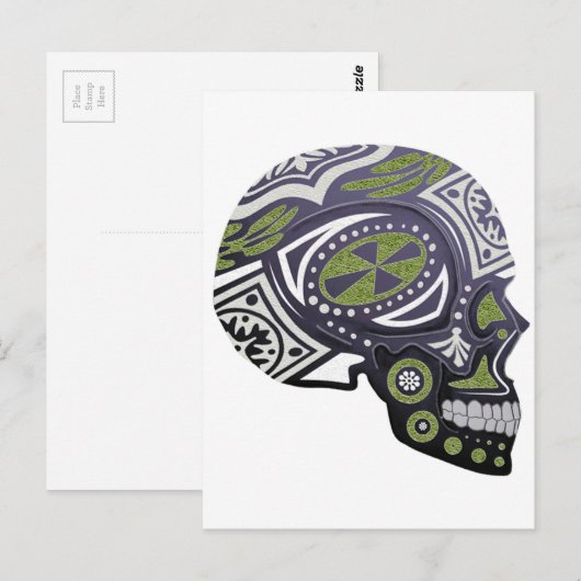 Paarse groene suiker skelet briefkaart (Voorkant / Achterkant)