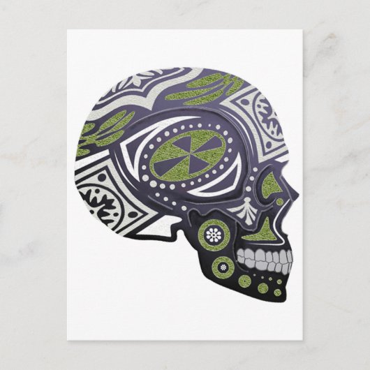 Paarse groene suiker skelet briefkaart (Voorkant)