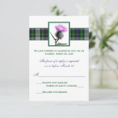 Paarse Groene Tartan Distel Trouw RSVP Kaart (Staand voorkant)
