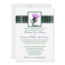 Paarse Groene Tartan Thistle bruiloft uitnodiging