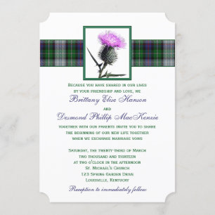 Paarse Groene Tartan Thistle bruiloft uitnodiging