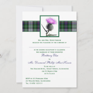 Paarse Groene Tartan Thistle Evening Weddenschap Kaart