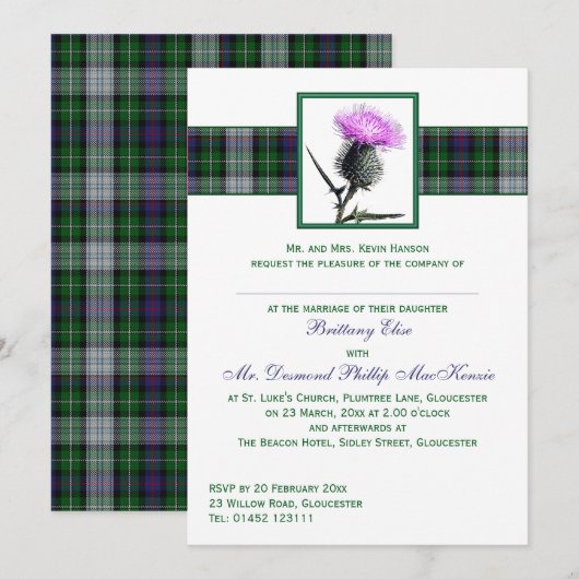 Paarse Groene Tartan Thistle Weddenschap Kaart (Voorkant / Achterkant)