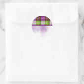 Paarse groene tartan weddenschap ronde sticker (Tas)