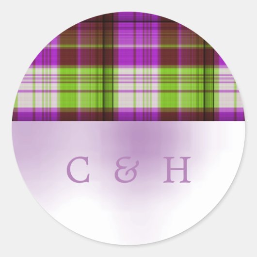 Paarse groene tartan weddenschap ronde sticker (Voorkant)