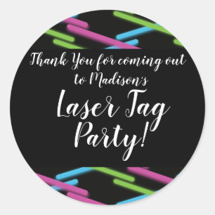 Paarse Groene Teal Neon Laser Tag Feest Verjaardag Ronde Sticker