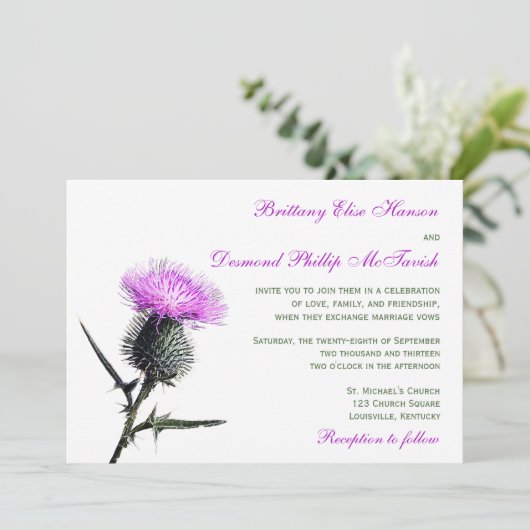 Paarse groene Thistle Weddenschap Kaart (Staand voorkant)
