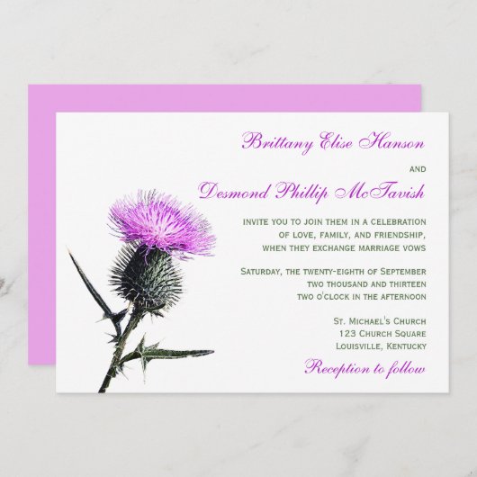 Paarse groene Thistle Weddenschap Kaart (Voorkant / Achterkant)