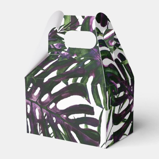 Paarse groene tropische palmbladeren eiland bruilo bedankdoosjes (Achterkant)