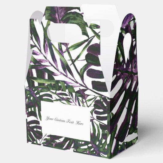 Paarse groene tropische palmbladeren eiland bruilo bedankdoosjes (Geopend)