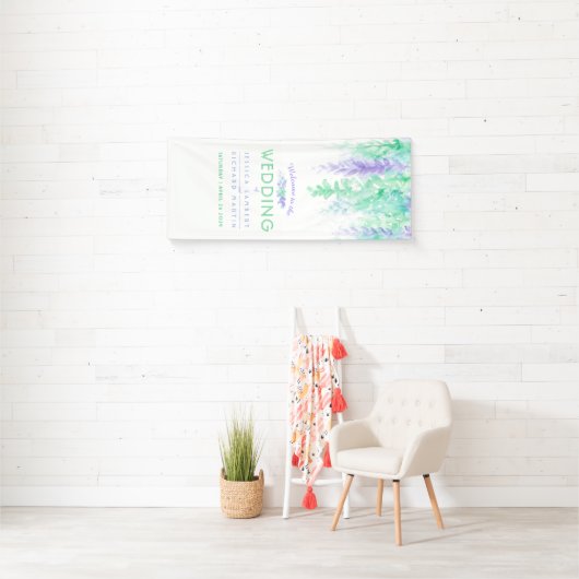 Paarse groene trouwkunst welkom banner (Insitu)