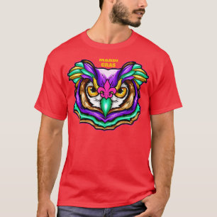Paarse groene uil met roze fleur de lis voor t-shirt