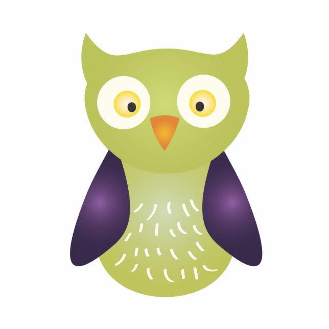 Paarse / groene uil staand fotobeeldje  (Voorkant)