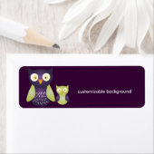 Paarse / groene uilen, aanpasbare achtergrond etiket (Insitu)