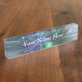 Paarse groene ventilator Moderne Abstracte fractal Naambordje (Zijkant)