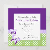 Paarse groene vlinder foto geboorte aankondiging (Achterkant)