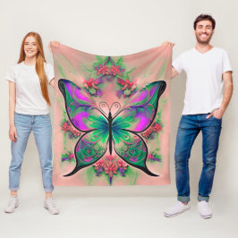 Paarse groene vlinder op roze fleece deken