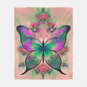 Paarse groene vlinder op roze fleece deken (Voorkant)