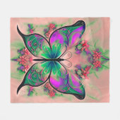 Paarse groene vlinder op roze fleece deken (Voorkant (Horizontaal))