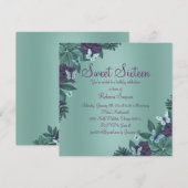 Paarse & Groene Vlinder Sweet 16 Uitnodigen Kaart (Voorkant / Achterkant)