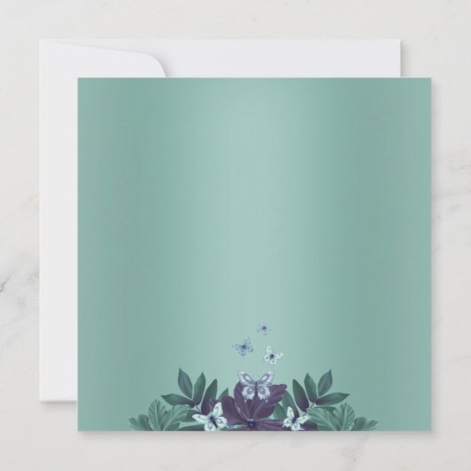 Paarse & Groene Vlinder Sweet 16 Uitnodigen Kaart (Achterkant)