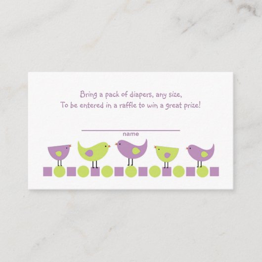 Paarse Groene Vogels Luier Raffle Tickets of inser Informatiekaartje (Voorkant)