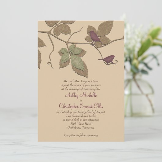 Paarse Groene Vogels Uitnodiging tot uitwijking va (Staand voorkant)