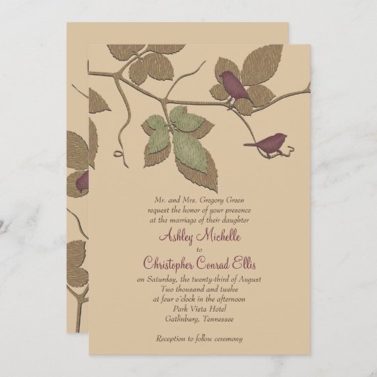 Paarse Groene Vogels Uitnodiging tot uitwijking va (Voorkant / Achterkant)