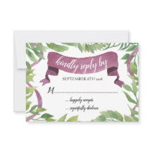 Paarse & groene Waterverf bladeren - RSVP-kaart