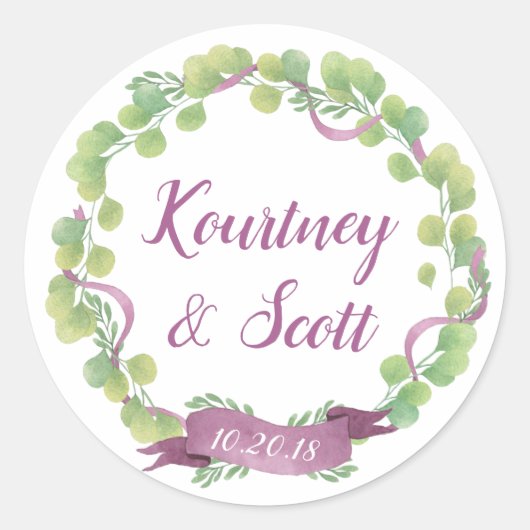 Paarse & groene Waterverf bladeren - Sticker (Voorkant)