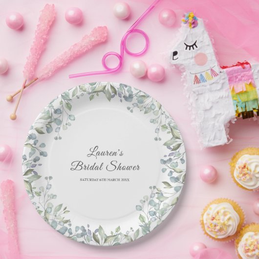 Paarse groene waterverf bloem bruiloftsborrel papieren bordje (Feest)