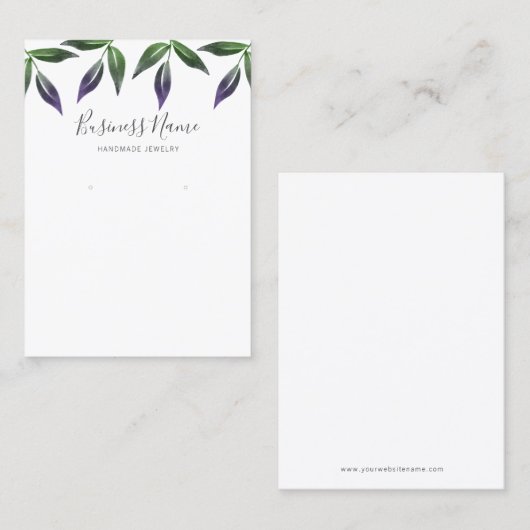 Paarse groene Waterverf Leaf Earring Display Visitekaartje (Voorkant / Achterkant)