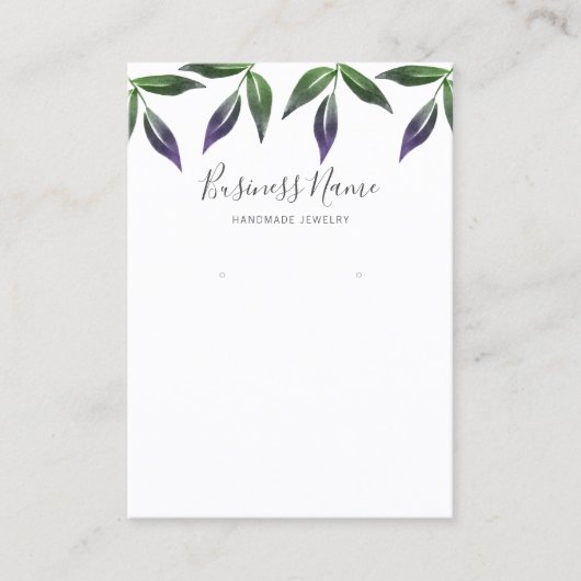 Paarse groene Waterverf Leaf Earring Display Visitekaartje (Voorkant)
