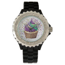 PAARSE GROENE WATERVERF MARDI GRAS CUPCAKE