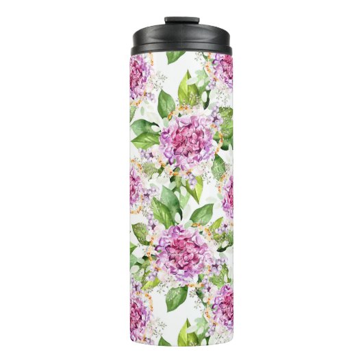  Paarse groene Waterverf Moderne Floral Thermosbeker (Voorkant)