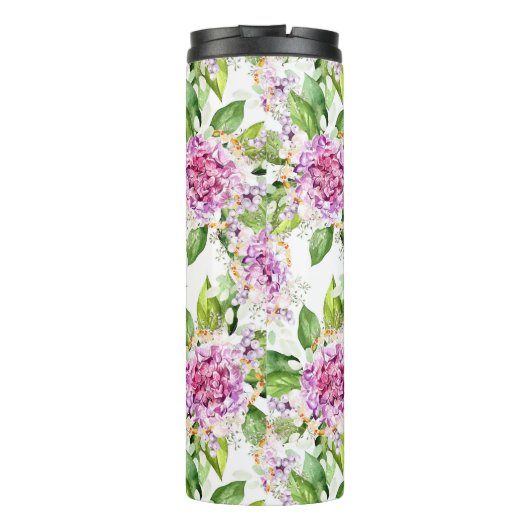  Paarse groene Waterverf Moderne Floral Thermosbeker (Achterkant)