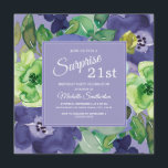 Paarse groene Waterverf van de marine Floral 21e v Kaart<br><div class="desc">Elegant botanisch paars,  marineblauw,  citroengeel en groene waterverf floral on paars square verrassing 21st verjaardagsfeest. Tekst,  lettertype,  tekengrootte en kleur zijn volledig aanpasbaar,  zodat deze kaart volledig aan uw behoeften kan worden aangepast.</div>