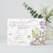 Paarse Groene Witte Abstracte Bloemenbruiloft rsvp (Staand voorkant)