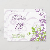 Paarse Groene Witte Bloemen Bruiloft Tafel Kaarten (Voorkant / Achterkant)