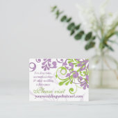 Paarse Groene Witte Bloemen Bruiloft Website Invoe Informatiekaartje (Staand voorkant)