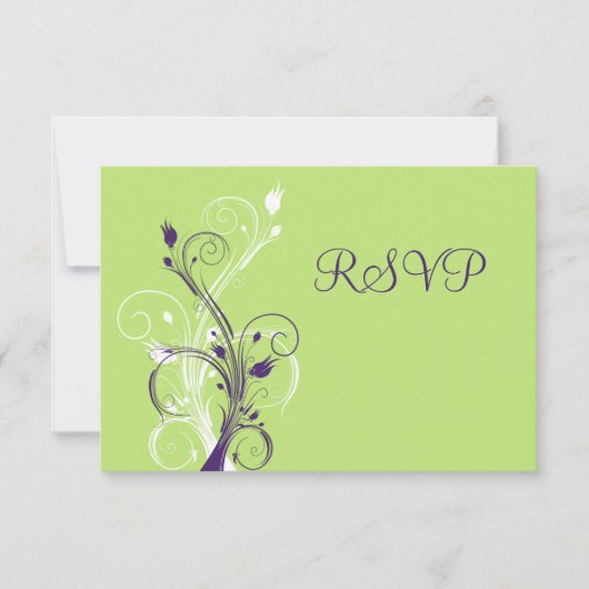 Paarse Groene Witte Bloemen RSVP-Kaart RSVP Kaartje (Voorkant)