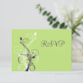 Paarse Groene Witte Bloemen RSVP-Kaart RSVP Kaartje (Staand voorkant)