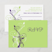 Paarse Groene Witte Bloemen RSVP-Kaart RSVP Kaartje (Voorkant / Achterkant)