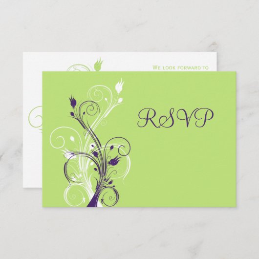 Paarse Groene Witte Bloemen RSVP-Kaart RSVP Kaartje (Voorkant / Achterkant)