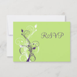 Paarse Groene Witte Bloemen RSVP-Kaart RSVP Kaartje