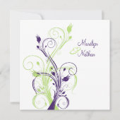 Paarse Groene Witte Bloemen Sq. Uitnodiging voor h (Voorkant)